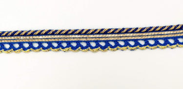 3 Yards Royal Blue And Gold Stripes Piping Cord Trim Fringe Trim, Approx. 16 mm wide, Lehariya Trim, Fringing Tape